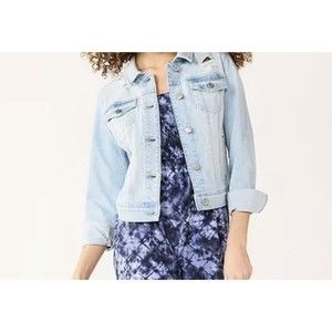 Womens Medium Arizona Jean Co. Denim Button Jacket Light Wash Distressed